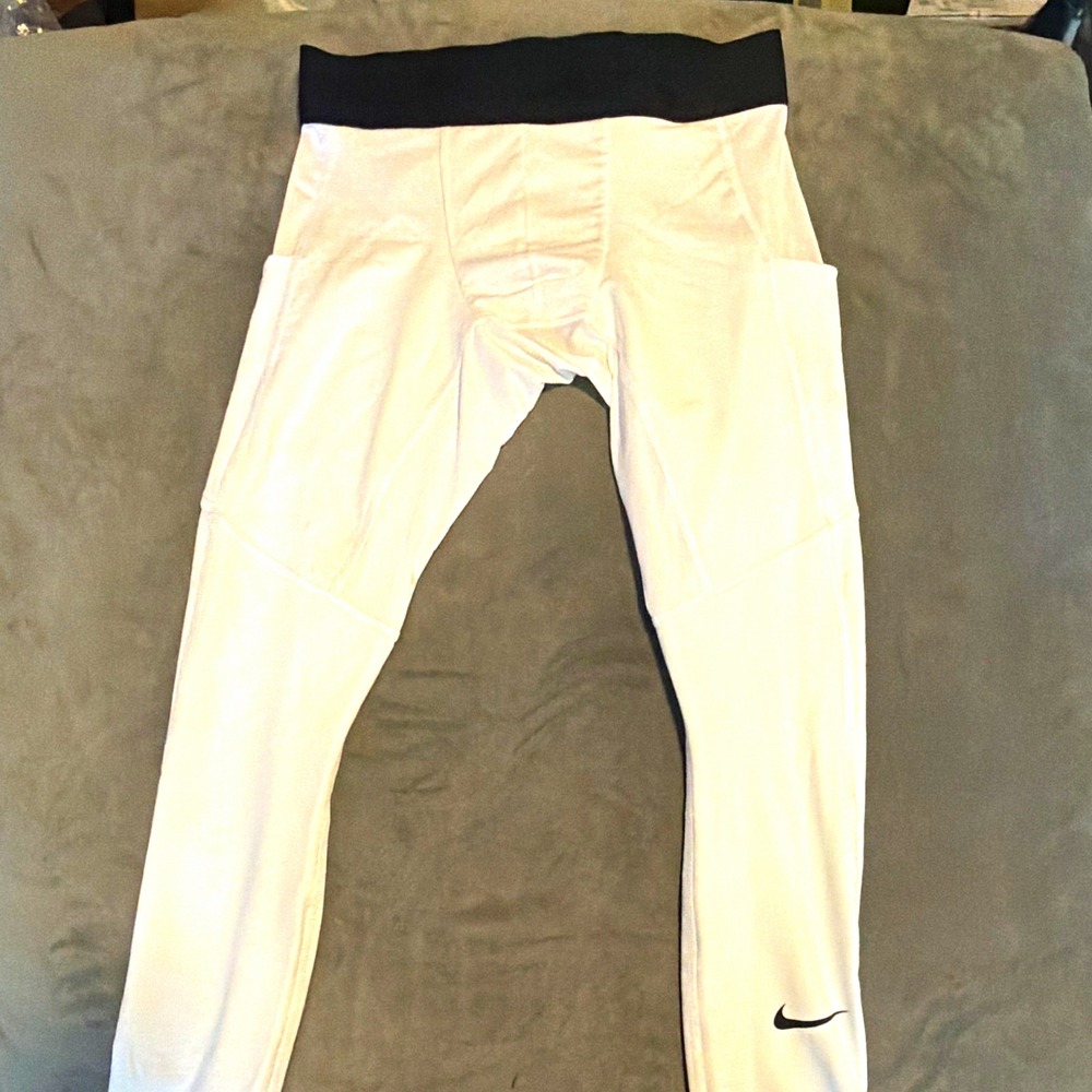 Nike Pro Dri-FIT Men's Training Compression Tights Pants White/Black Sz S